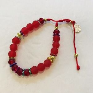 Religious Prayer Bead Bracelet Sentia Mmvrvmia Red Gold Tone Adjustable 7-8"